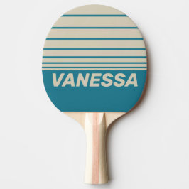 Raquete De Ping Pong Retro Aquamarine Three Horizon Striping with Name