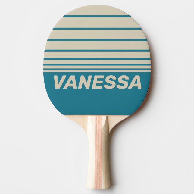 Raquete De Ping Pong Retro Aquamarine Three Horizon Striping with Name (Frente)