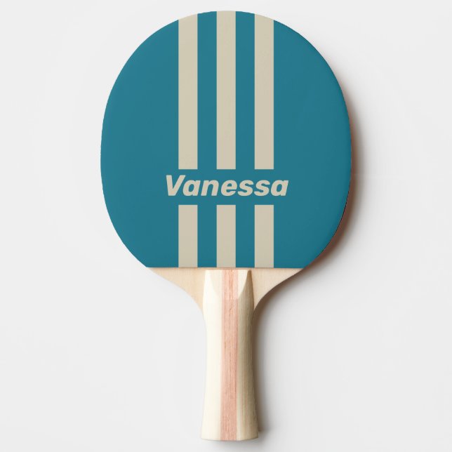 Raquete De Ping Pong Retro Aquamarine Three Pin Stripes with Name (Frente)