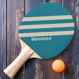 Raquete De Ping Pong Retro Aquamarine Três Listras com Nome