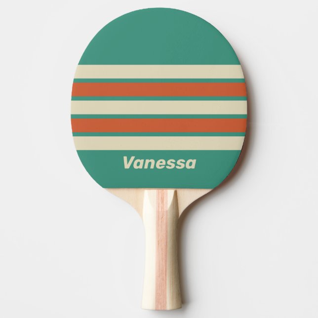 Raquete De Ping Pong Retrô Atemporal com Listras e Nome (Frente)