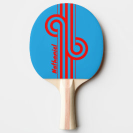 Raquete De Ping Pong Retro Azul Elétrico com Listra Vermelha e Nome