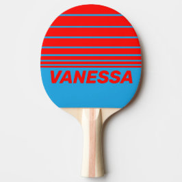 Raquete De Ping Pong Retro Azul Elétrico Vermelho Três Faixas no Horizo