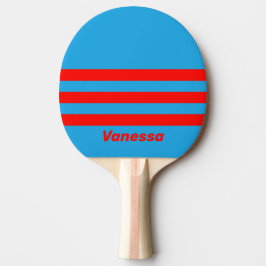Raquete De Ping Pong Retro Azul Elétrico Vermelho Três Listras Laterais