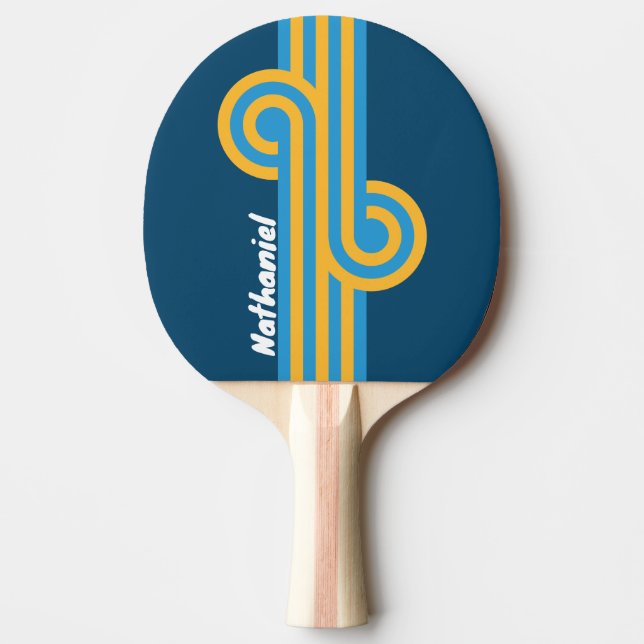 Raquete De Ping Pong Retro Azul Marinho com Nome (Frente)