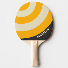 Raquete De Ping Pong Retro Black Sun Circle Stripe com Nome