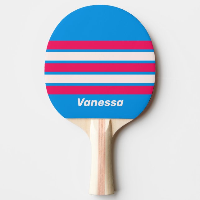 Raquete De Ping Pong Retro Blue Crush Across Striping with Name (Frente)
