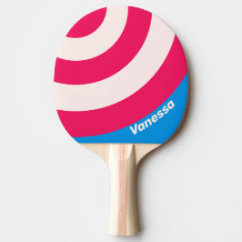 Raquete De Ping Pong Retro Blue Crush Circle Stripe with Name