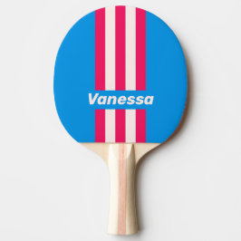 Raquete De Ping Pong Retro Blue Crush Pin Stripes with Name