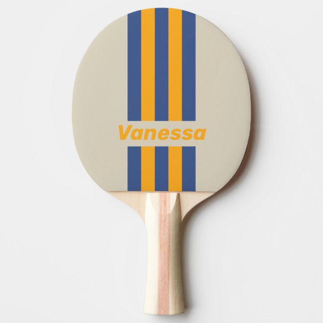 Raquete De Ping Pong Retro Blue Crush Sunset Pin Stripes with Name (Frente)