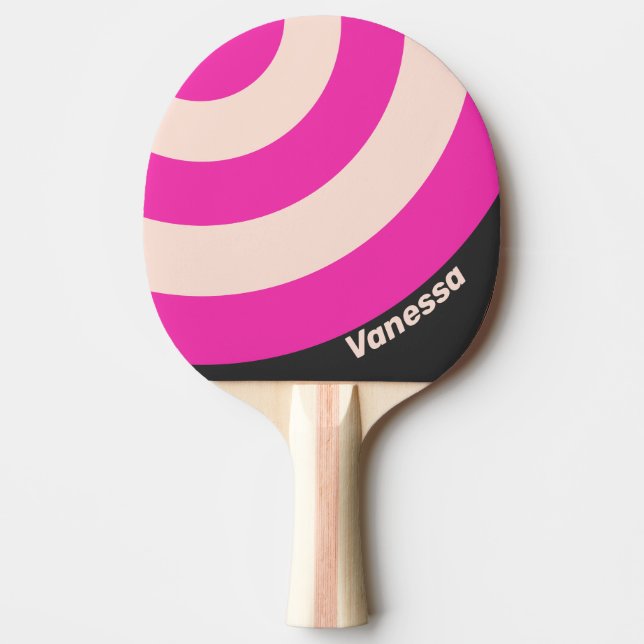 Raquete De Ping Pong Retro Bubblegum Círculo Listra com Nome (Frente)