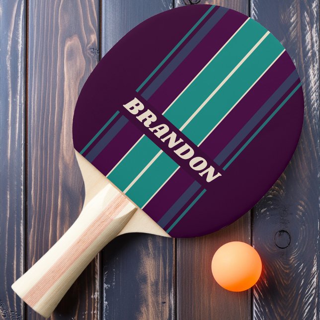Raquete De Ping Pong Retro Charlotte Rainbow Conselho Stripes com Nome (Criador carregado)
