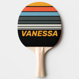 Raquete De Ping Pong Retro Dark Rainbow Horizon Striping with Name Ping