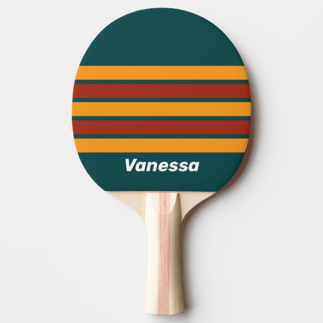 Raquete De Ping Pong Retro Dark Teal Splash Across Striping with Name (Frente)