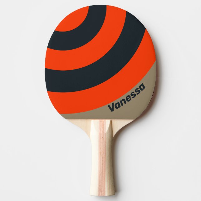 Raquete De Ping Pong Retro Deserto Círculo Faixa com Nome (Frente)