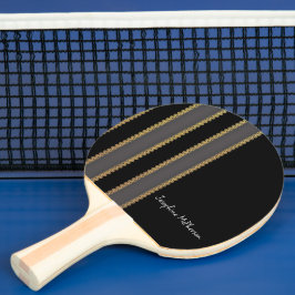 Raquete De Ping Pong Retro Dourado, Preto e Cinza personalizar com Nome