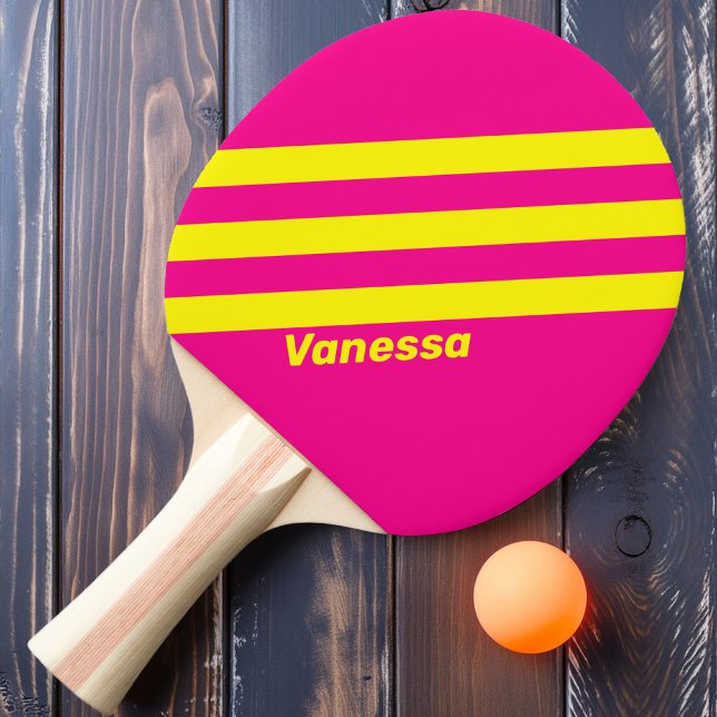 Raquete De Ping Pong Retro Ensolarado Três Listras com Nome (Criador carregado)