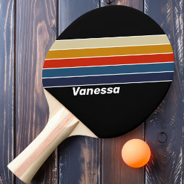 Raquete De Ping Pong Retro Gelo Listras de Arco-Íris com Nome