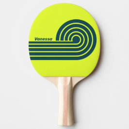 Raquete De Ping Pong Retro HI VIS Amarelo Listras Curl com Nome