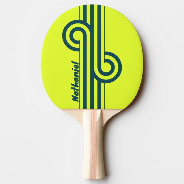 Raquete De Ping Pong Retro HI VIS Faixa Amarela Loop com Nome (Verso)