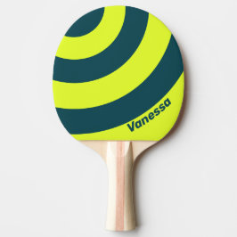 Raquete De Ping Pong Retro HI VIS Yellow Three Circle Stripe with Name