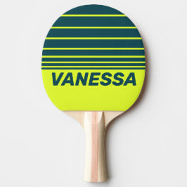 Raquete De Ping Pong Retro HI VIS Yellow Three Horizon Stripe with Name