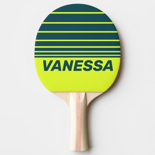 Raquete De Ping Pong Retro HI VIS Yellow Three Horizon Stripe with Name (Frente)