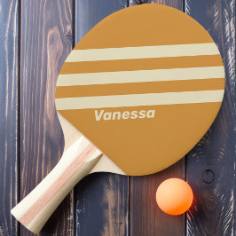 Raquete De Ping Pong Retro Horizonte Dourado Três Listras com Nome