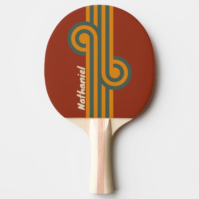 Raquete De Ping Pong Retro Laranja Ferrugem Loop com Nome (Frente)