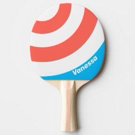 Raquete De Ping Pong Retro Luz Azul Céu Círculo Listrado com Nome