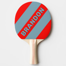 Raquete De Ping Pong Retro Mar Vermelho Três Listras Negras com Nome