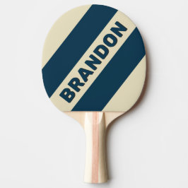 Raquete De Ping Pong Retro Marinha Fade Três Listras Negritas com Nome