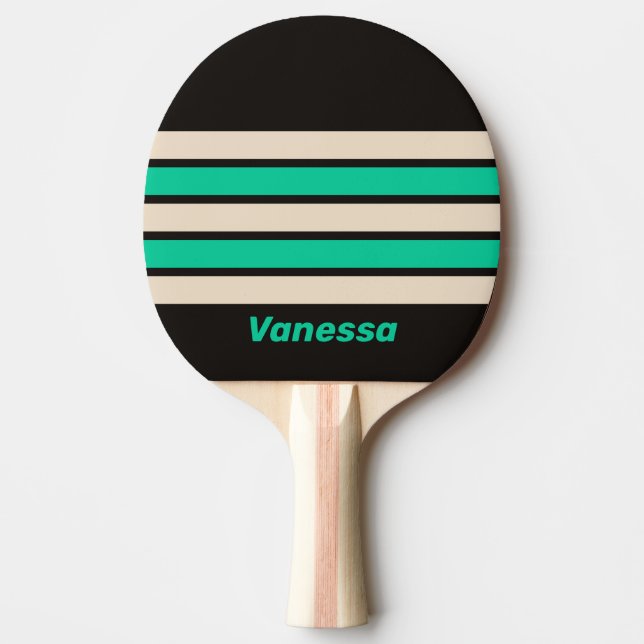 Raquete De Ping Pong Retro Midnight Mint Across Striping with Name (Frente)