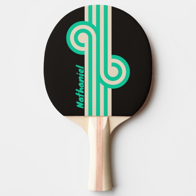 Raquete De Ping Pong Retro Midnight Mint Loop com Nome (Frente)