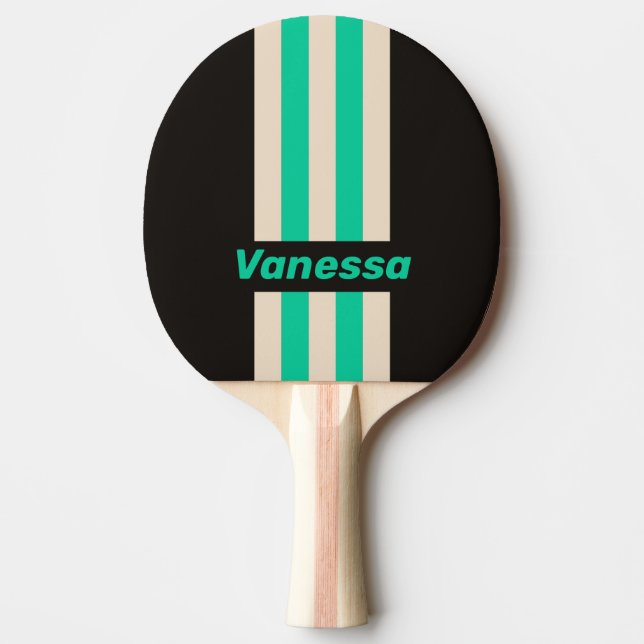 Raquete De Ping Pong Retro Midnight Mint Pin Stripes with Name (Frente)