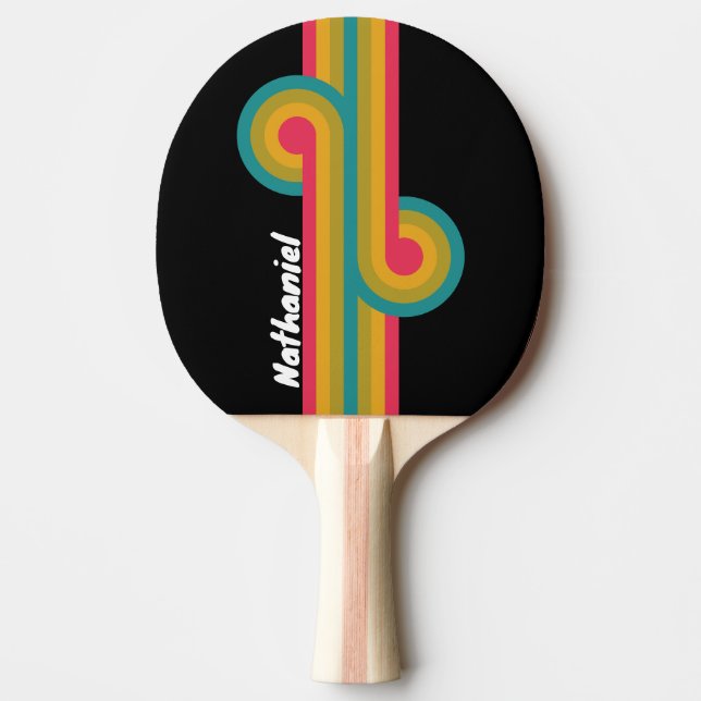Raquete De Ping Pong Retro Midnight Rainbow Loop com Nome (Frente)