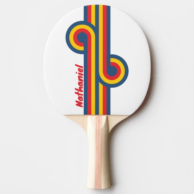 Raquete De Ping Pong Retro Mountain Stripe Loop com Nome (Frente)
