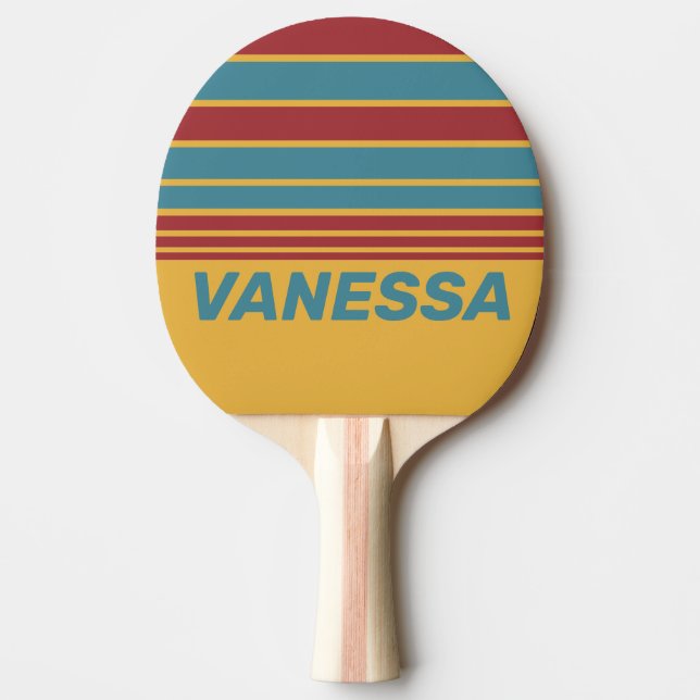 Raquete De Ping Pong Retro Mustard Seed Horizon Striping with Name (Frente)