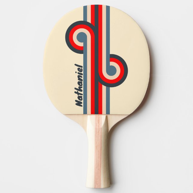Raquete De Ping Pong Retro Náutico Arco-íris com Nome (Frente)
