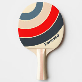 Raquete De Ping Pong Retro Náutico Círculo Listras Arco-Íris com Nome
