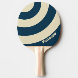 Raquete De Ping Pong Retro Navy Fade Três Círculo Listra com Nome