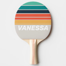 Raquete De Ping Pong Retro Ocean Rainbow Horizon Striping with Name