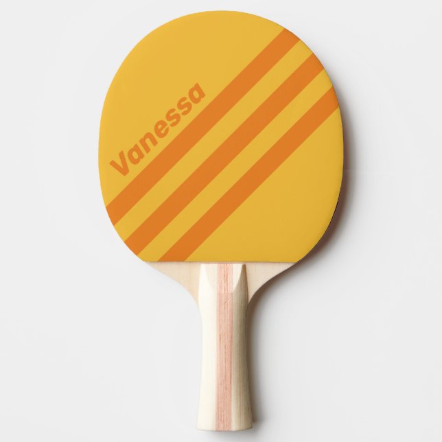 Raquete De Ping Pong Retro Orange Groove Angled Striping with Name (Frente)