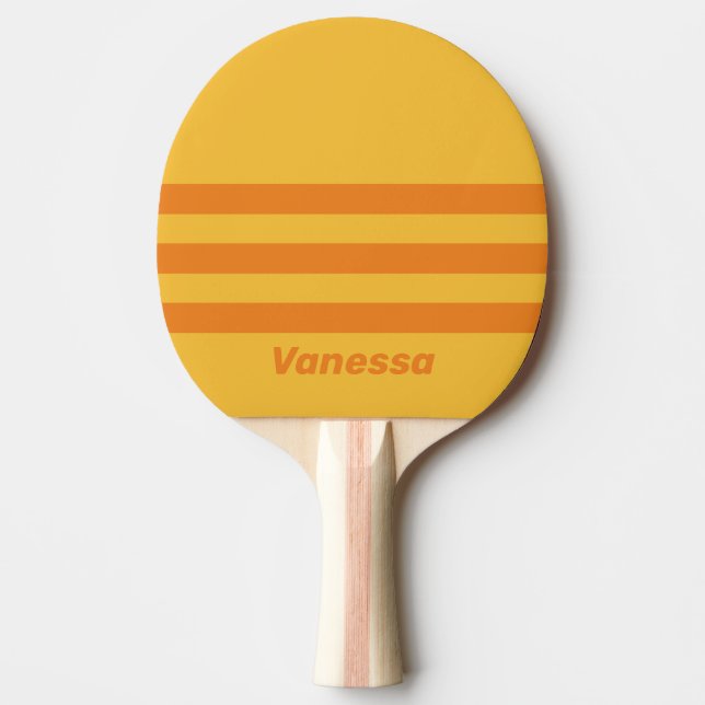 Raquete De Ping Pong Retro Orange Groove Three Across Stripe with Name (Frente)