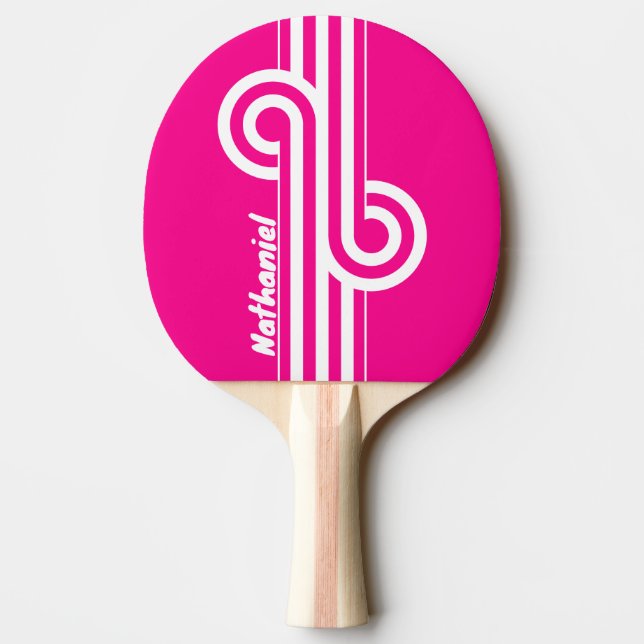 Raquete De Ping Pong Retro Pink Lollipop Listra Loop com Nome (Verso)
