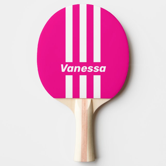 Raquete De Ping Pong Retro Pink Lollipop Three Pin Stripes with Name (Frente)