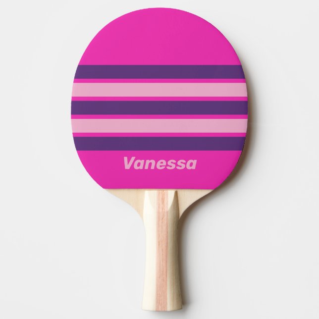 Raquete De Ping Pong Retro Pink Sky Across Striping with Name (Frente)