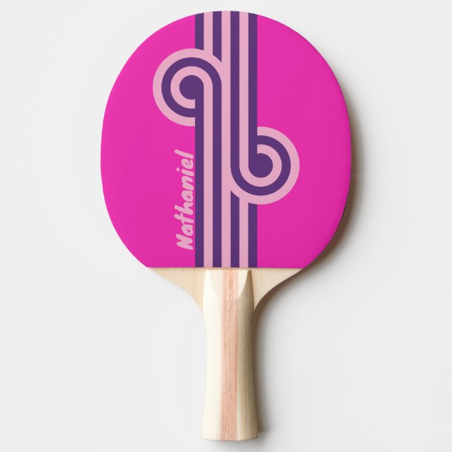 Raquete De Ping Pong Retro Pink Sky Loop com Nome (Frente)