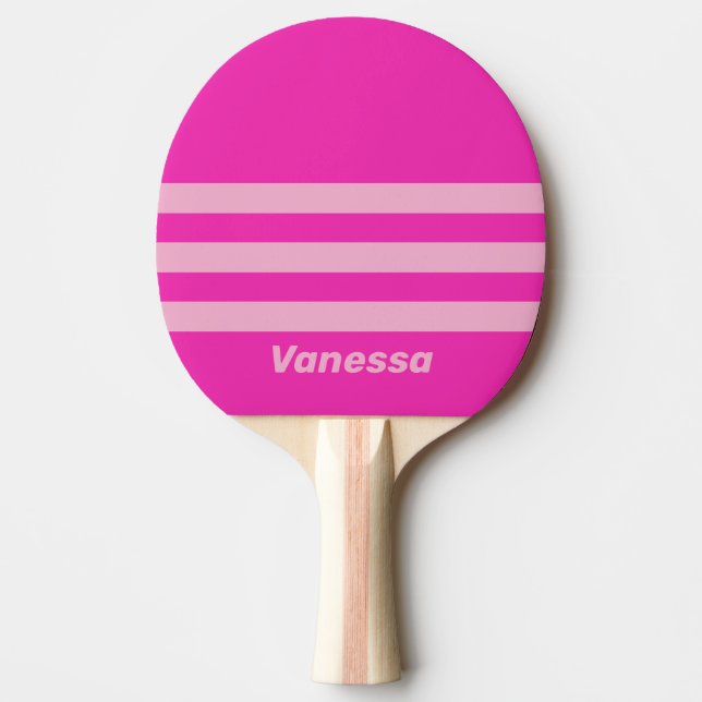 Raquete De Ping Pong Retro Pink Sky Three Across Striping with Name (Frente)
