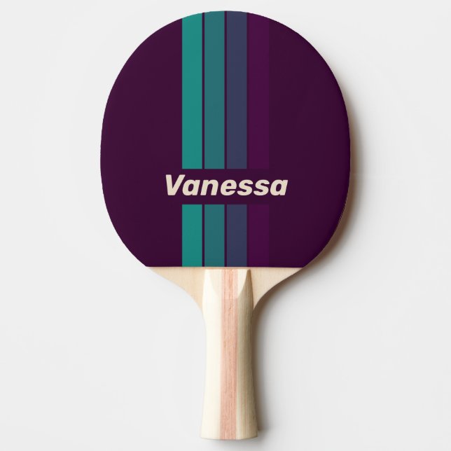 Raquete De Ping Pong Retro Purple Rainbow Pin Striping with Name (Frente)